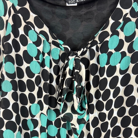 Zac & Rachel Casual Teal & Black Polka Dot Extra Large Long Sleeve Blouse - Picture 6 of 11